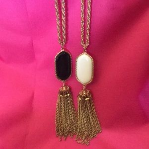 Women’s Black White Tassel Necklaces - Set of 2